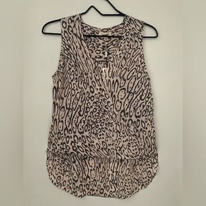 L’AGENCE Mila Draped Sleeveless Leopard Print Silk Blouse, Nectar/Shadow, XS